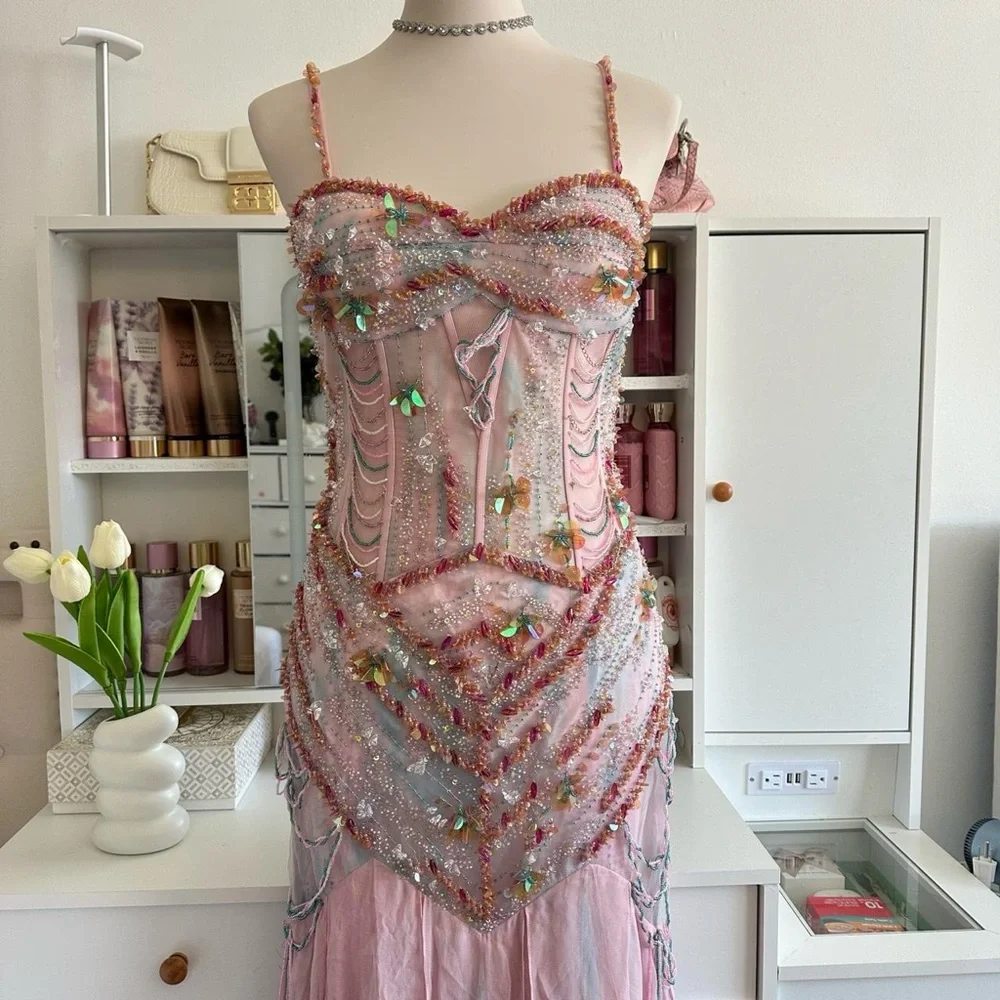 Ethereal Vintage Mermaid corset Beaded Prom Dress - Picture 2 of 8
